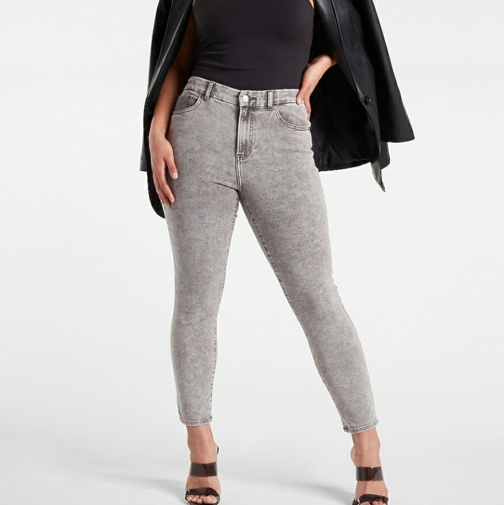 Express High Waisted Curvy Flexx Faded Black Skinny Jeans